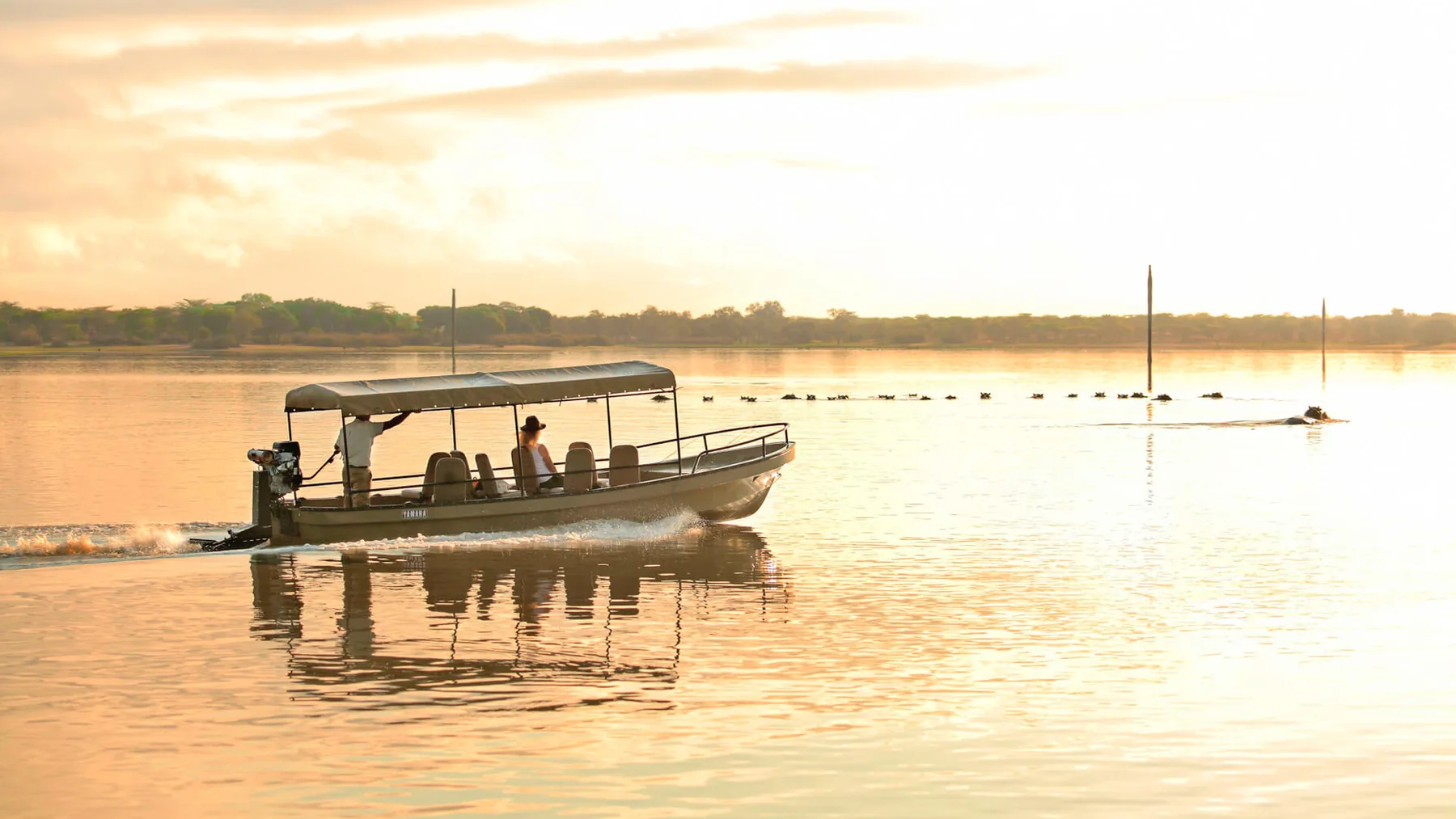 Safari boat on the Rufiji River in Nyerere National Park