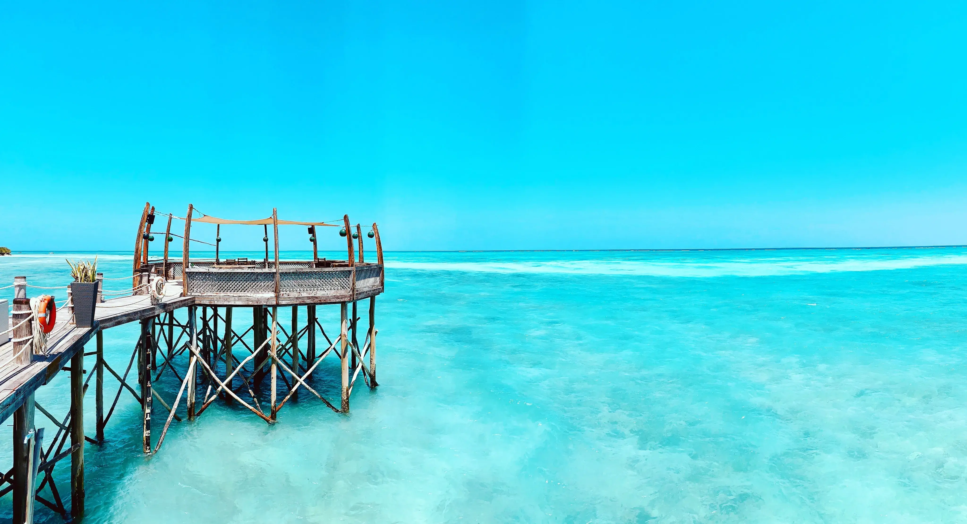 White-sand beach and turquoise water on Zanzibar